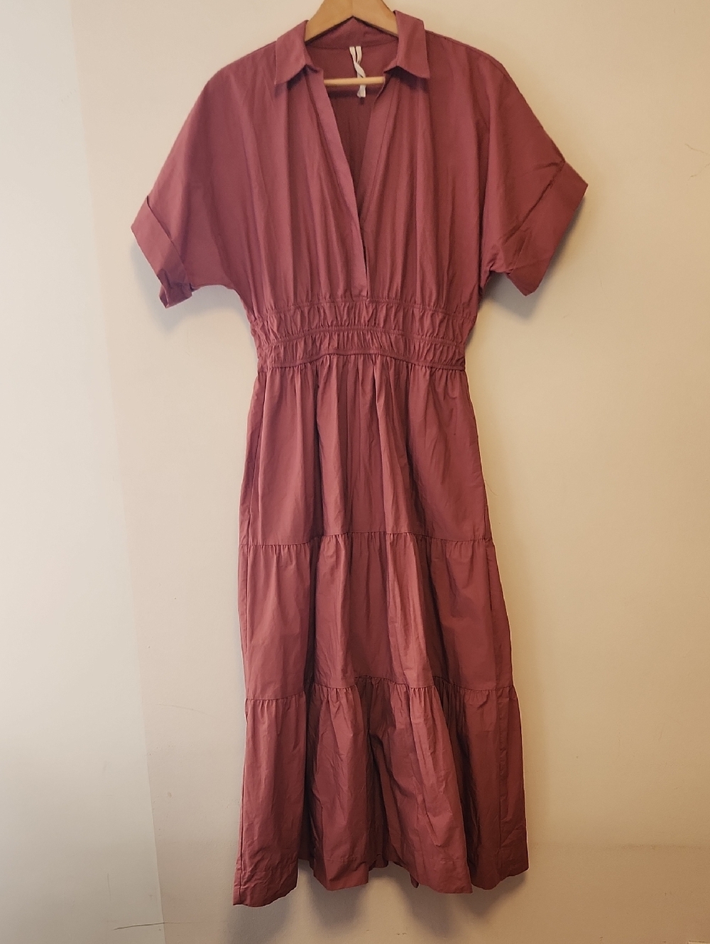Anthropologie Somerset Mauve Tiered Short-Sleeve Maxi Dress M